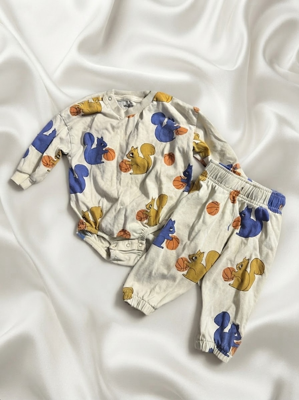 Mini Rodini Baby 4-9 Months Squirrels Basketball 2 Piece Outfit Pants Bodysuit